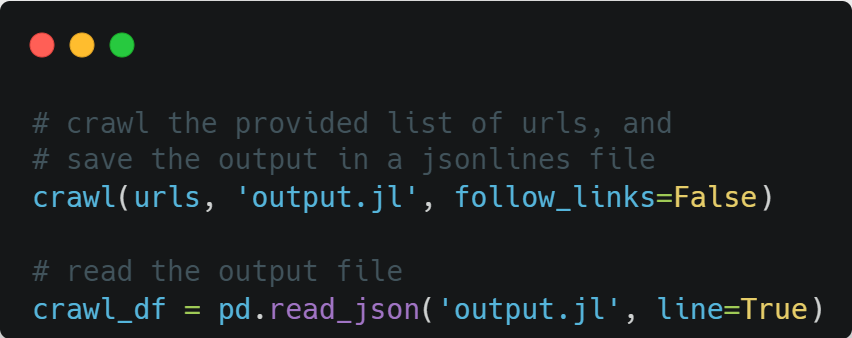 code example: crawl the urls